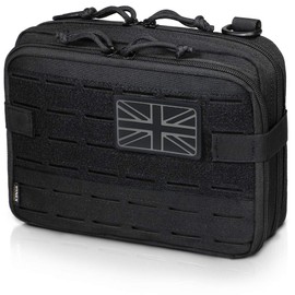 WYNEX Tactical Molle Admin Pouch of Laser Cut Design, Utility Pouches Molle Attachment Medical EMT Organizer with Map Pocket Tool Holder UK Flag Patch Included Black