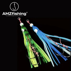 AMZfishing® Octopus Natural Bait System | Norway Fishing | Norway Bait | Octopus Rubber | Sea Fishing Bait | Octopus By-Catcher (Fluo Type 2, # 3/0)
