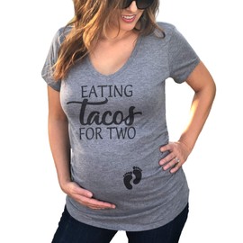 It's Your Day Clothing Eating Tacos for Two Women's Maternity Shirt Pregnancy Announcement Tee (Heather Gray Maternity Vneck, Medium)