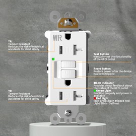 10 Pack - POWAWINI GFCI Outlet 20 Amp, Thinner Design, Self-Test GFI Receptacle, LED Indicator, UL Listed, Tamper Resistant, Weather Resistant, with Wall Plates and Screws, Indoor Outdoor Use, White