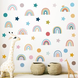 SJBAUTYO Wall Tattoo Many Rainbows, Wall Sticker Boho Stars, Wall Sticker for Baby and Toddler Room, for Children's Room Decoration Girls Rainbow Decoration