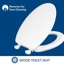 Mayfair Athens Toilet Seat, Easy Clean Hinges and Durable Wood Seat, Elongated, White