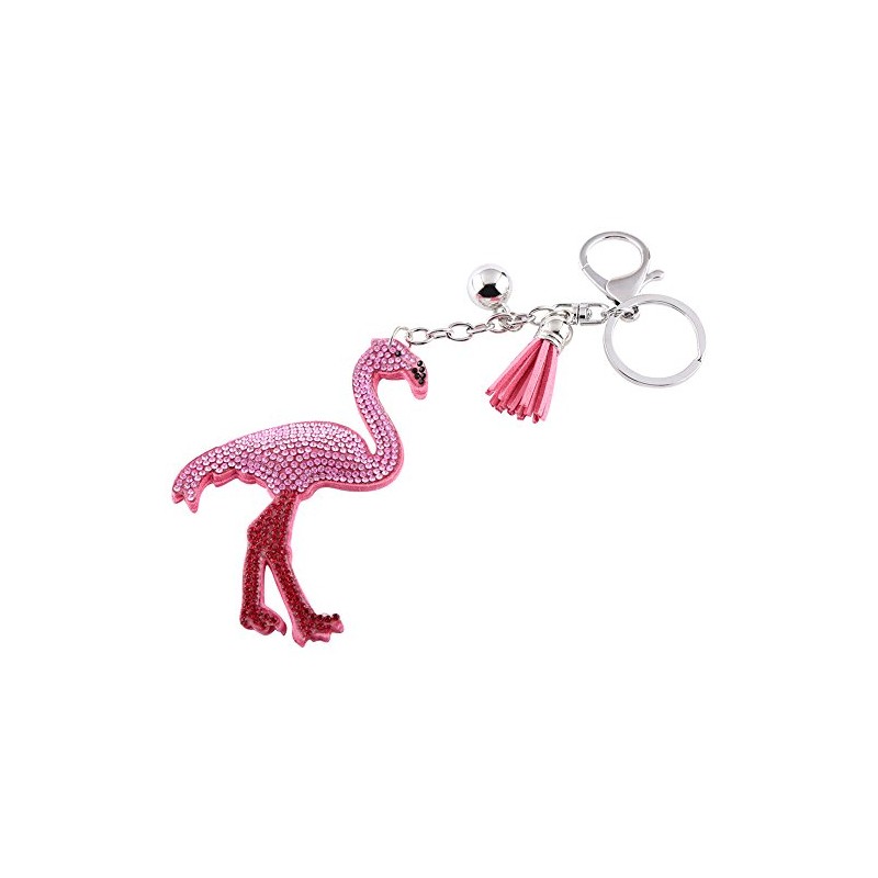 Flamingo Keychain, Elegant Pink Crystal Keychain Charm Pendant Gift Key