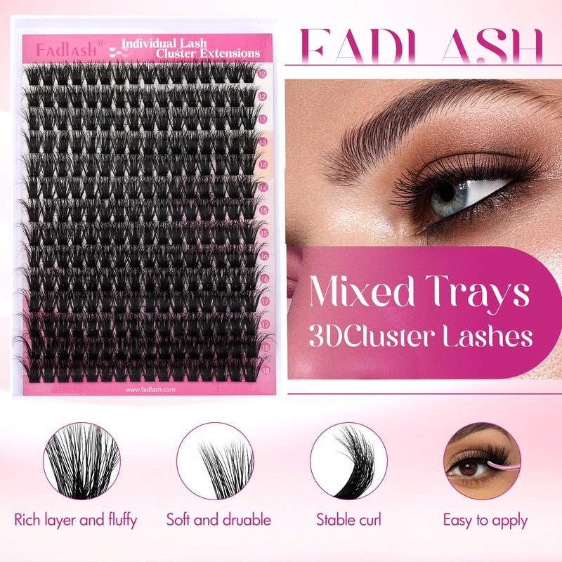 FADLASH Lash Clusters 100D Fluffy Eyelash Clusters 12-18mm Individual Lashes