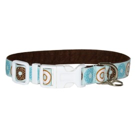 Blue Donuts Dog Collar - Light Blue and Brown Doughnuts - 100% Cotton - 4 Sizes - 3/4 Inch Wide (X-Large 17-27")