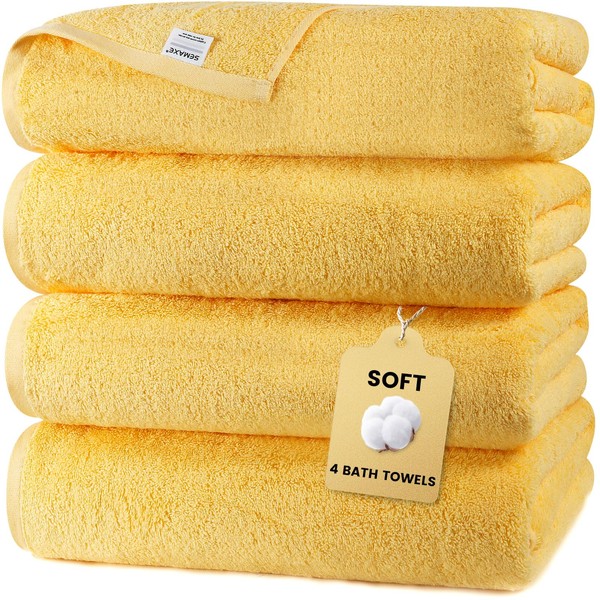 SEMAXE 4-Pack Luxury Bath Towels for Bathroom, 100% Cotton, Soft,