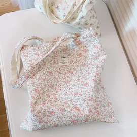Cotton Canvas Tote Bag Reusable Soft Grocery Cloth Bag Floral Shoulder Bag for Beach Travel Shopping (Cloth Bag-Floral J)