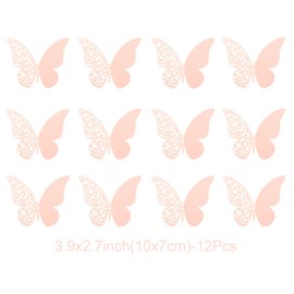 Pengcen 12 calcomanías de pared de mariposa 3D, decoración de pared, calcomanías de mariposas de papel extraíbles, decoración de dormitorio de niños y bodas, rosa claro, patrón B