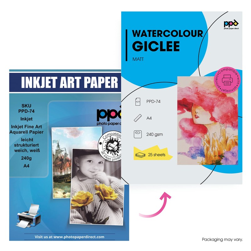PPD 25 Sheets A4 Inkjet Fine Art Watercolour Giclee Archival