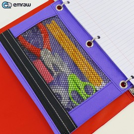 Pencil Pouches with Zipper 3 Ring Grommet Holes and Mesh Pocket Fits 3 Ring Binder Perfect for School Supplies Like Pencils, Sharpeners, Erasers, Pens by Emraw (Pack of 24)