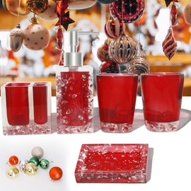 LUANT 5-Piece Resin Bathroom Accessory Set with Soap Dish, Dispenser, Toothbrush Holder and Tumbler, Red