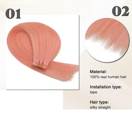 ALISY Human Hair Seal Extensions TAPE Hair Remy Hair Color Wig Extensions 10pcs (16inch, PINK#)