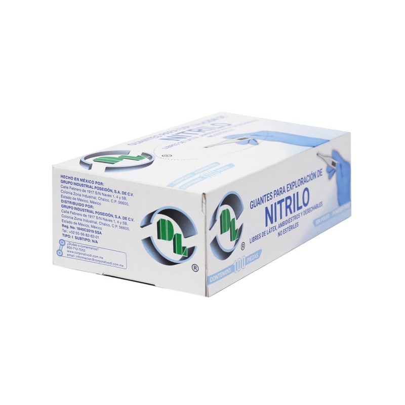 Guantes para Exploracion de Nitrilo libres de latex, ambidiestros, desechables,
