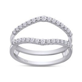 SAVEARTH DIAMONDS 2/5 ct t.w Round Cut Lab Created Moissanite Diamond Curved Ring Guard Enhancer In 14K White Gold Over Sterling Silver For Womens (D Color, VVS1 Clarity 0.40 Cttw)-7