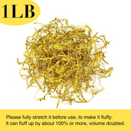 Corlcol 1LB Double-sided Gold Sparkly Cut Paper Shred Filler For Gifts Wrapping On Holiday Valentines Day Birthdays Weddings Party（3MM）
