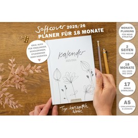 Eine der Guten Appointment Calendar A5 - Study Planner 2025 2026, 18 Month Weekly Planner & Notebook for July 25 to December 26, Softcover Pocket Calendar, White Grey, Climate Neutral, FSC Paper