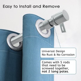 Byondeth Curtain Rods for Windows 16 to 88 Inches Adjustable Length 1 Inch Diameter Window Curtain Rod with Aluminium End Cap, Silver Gray