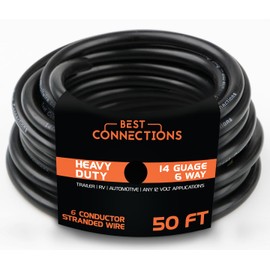 BEST CONNECTIONS 6 Way Trailer Wire – Heavy Duty 14 Gauge 6 Conductor Insulated Cable – Durable, Weatherproof, Color-Coded 6 Way Trailer Wiring Extension for RV Trailer and Automotive (50 Feet)