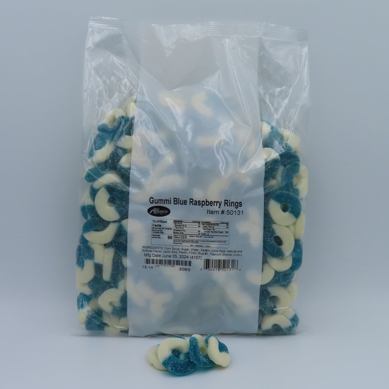 Gummy Blue Raspberry Rings, 4.5 Pound Package, 270 Pieces, Bulk