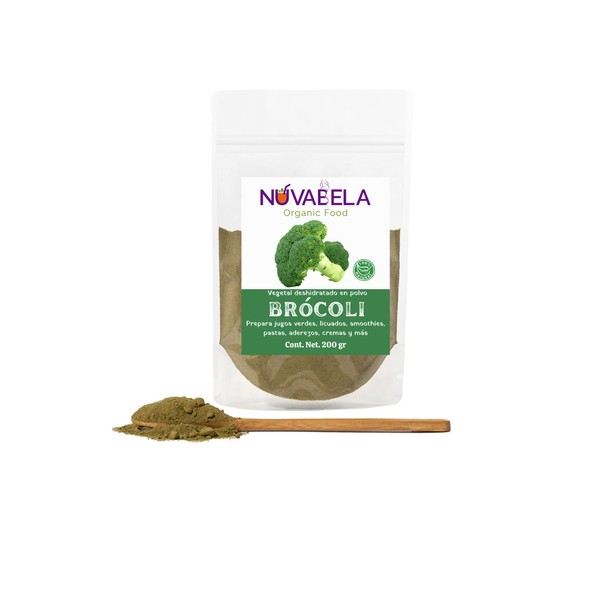 NUVABELA Organic Food - Brócoli en polvo 200gr: Sazona tus platillos fríos o calientes con sabor natural | Ideal para aderezos y más | 100% natural y libre de gluten.