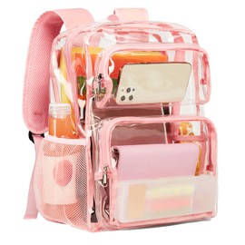 Vorspack Clear Backpack Heavy Duty - Large Clear Bookbag Transparent Backpacks See Through Backpack for College Work Travel Festival - Pink