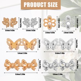 8 Sets Pant Waist Tightener, Adjustable Waist Buckles Clips Detachable Jean Button Pins for Loose Jeans Reusable Waist Cincher Clip No Sewing for Clothing Dresses Skirts