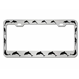 Dolphin Pictures Sea Ocean Design Heavy Duty Metal Car License Plate Frame Auto Tag Holder(Silver/Black)
