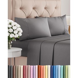 Twin 4 Piece Sheet Set - Comfy, Breathable & Cooling - Hotel Luxury Bedding for Women, Men, Kids, Teens & Children - 1 Flat & 1 Fitted Sheet & 2 Pillowcases w/ Deep Pockets - Wrinkle Free - Dark Grey