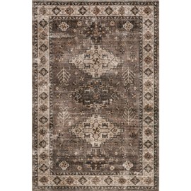 Rugs USA x Lauren Liess Barbary Distressed Machine Washable Area Rug, 5x8, Dark Brown