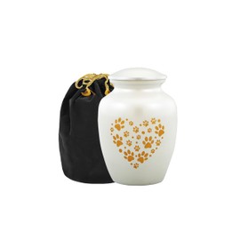 Urns of dignity Pet Urn for Dogs and Cats Ashes - A Loving Resting Place for Your Special Pet, Cat and Dog Urns for Ashes, Pet Cremation Urns 85 Cubic Inches: with Velvet Bag (White(Paw Heart))