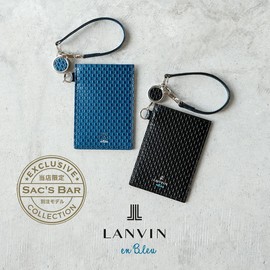 Lanvin On Blue 345164 Espace Men's Genuine Leather Cowhide Pass Case, With Reel, 01: Black