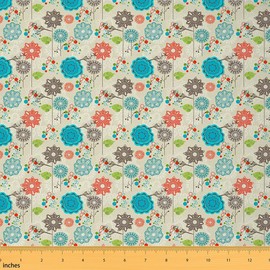 Feelyou Floral Upholstery Fabric by The Yard, Retro Birds Flower Outdoor Fabric by The Yard, Boho Leaf Circles Pattern Decorative Fabric for Upholstery and Home DIY Projects, 1 Yard, Cream Blue