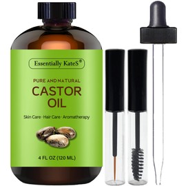 Essentially KateS Castor Oil 4 oz 100% Pure, Natural, Cold Pressed & Hexane Free - Thicker, Fuller and Longer Hair, Lashes and Brows - Fight Dry Brittle Hair and Split Ends