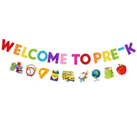 Welcome to PRE-K Banner - Back to School Decorations Supplies for Preschool - First Day Banner