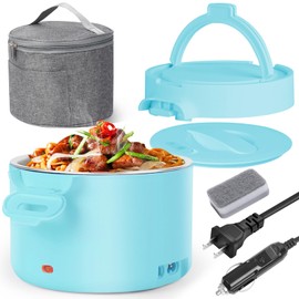 Electric Lunch Box, 1L 3-IN-1 Portable Food Heater 12V/24V/110V Heated Spill-Free Lunch Box Electric with Carry Bag Dishwasher-Safe for Work Office Travel Home Car Truck Gifts for Women Men Blue