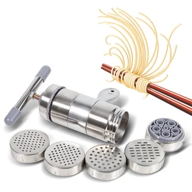 Pasta Machine, Portable Pasta Press, Manual Stainless Steel Pasta Machine with 5 Shape Heads for Home or Restaurant