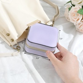 NGVRC Genuine Leather Travel Jewelry Case Organizer with Mirror for Women, Small Jewelry Box Portable Mini Jewelry Case for Earring, Ring, Necklace, Bracelet(Lilac)