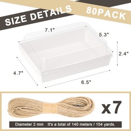 DeziWood 7x5 Inches Charcuterie Boxes with Clear Lids, 80 Pack Disposable Take Out Food Containers, Large Paper Bakery Cake Boxes for Strawberries, Cookies Cupcakes (White)