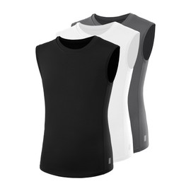 RIKUAOU Boys Compression Shirt,3 Pack Youth Sleeveless Athletic Tank Tops,Football Undershirt Wicking Sport Kids