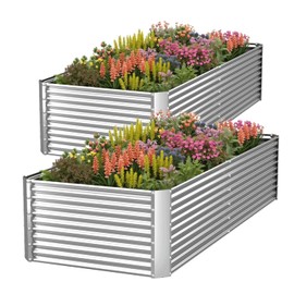 OZMSHF 2 Pack Tall 8FT Raised Beds for Gardening, Corrugated Galvanized Steel Raised Garden Bed, Outdoor Metal Above Ground Garden Bed for Vegetables and Flowers(Rectangular)-8x3FT