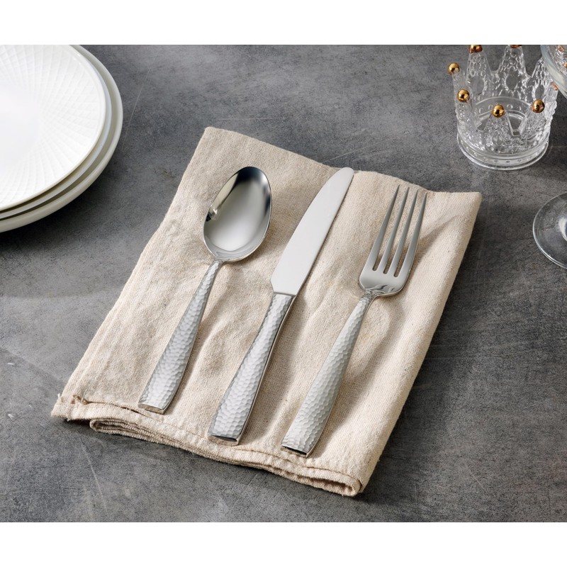 Hudson Essentials 40-Piece Hammered Stainless Steel 18/10 Flatware Silverware Set,