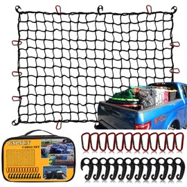 GSPSCN Cargo Net 4' x 6' for Truck Pickup Bed, Trailer,Boat,RV SUV Stretches to 12'x18' Max Roof Rack Net,Small 4”x4” Mesh Heavy Duty Bungee Cord Net Compatible with Dodge Ram,Chevy Ford,Toyota