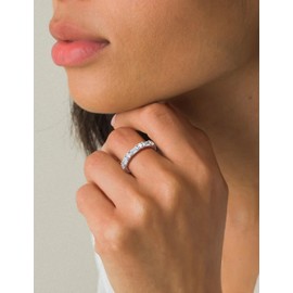 RANDES Aquamarine Ring Half Eternity Band 925 Sterling Silver March Birthstone Ring Wedding Band Light Blue Stone Anniversary Ring for Women Size 7