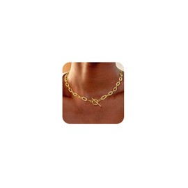 Coshilta Gold Necklace for Women，14K Dainty Gold Chunky Paperclip Chain Necklace Non Tarnish Toggle Clasp Necklaces Fashion Chunky Jewelry for Women