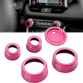 Auovo AC Knob Cover Fit for Toyota RAV4 Accessories 2025 2024 2023 2022 2021 2020 2019 Rav4 Radio Volume Tune Audio Push Start Button Air Conditioning Knob Cover Ring Trims 6pcs (Pink)
