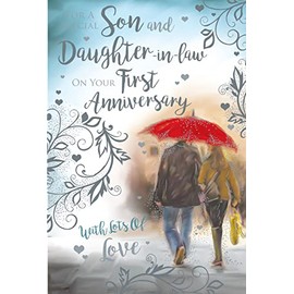 Son & Daughter In Law On Your First 1st Happy Anniversary Card Lovely Verse