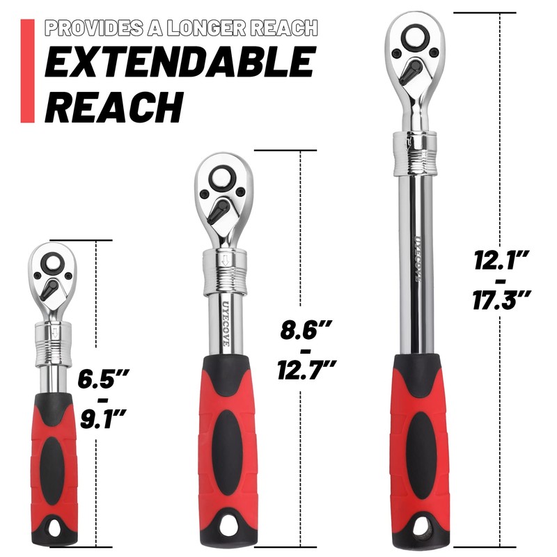 UYECOVE 3-Piece Extendable Ratchet Set, 1/4 3/8 1/2 Inch Extendable
