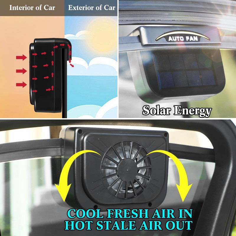Tujoe 3 Pcs Solar Powered Car Ventilator Vehicle Exhaust Fan
