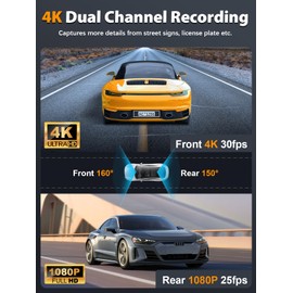 ARIFAYZ Dash Cam Front and Rear 4K+1080P, Free 64GB Card, Built-in WiFi, Dash Camera for Cars, Car Camera, Dual Dashcams for Cars with Night Vision, 24 Hours Parking Monitor, Loop Recording