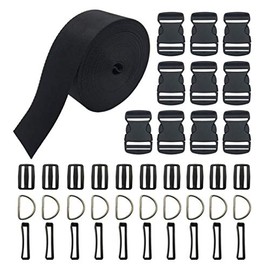 Vtete 2 Inch 10 Yards Black Nylon Heavy Webbing Strap + 10 PCS 2" Flat Side Release Buckles, D Rings and Tri-Glide Slides - Plastic Buckles Kit for DIY Pet Collar, Luggage Straps & Backpack Repairin